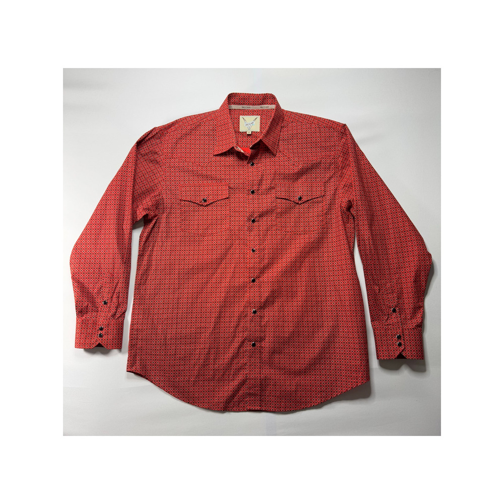Vaccari Men's Long Sleeve Red Geo Print Pearl Snap Shirt - Size M*